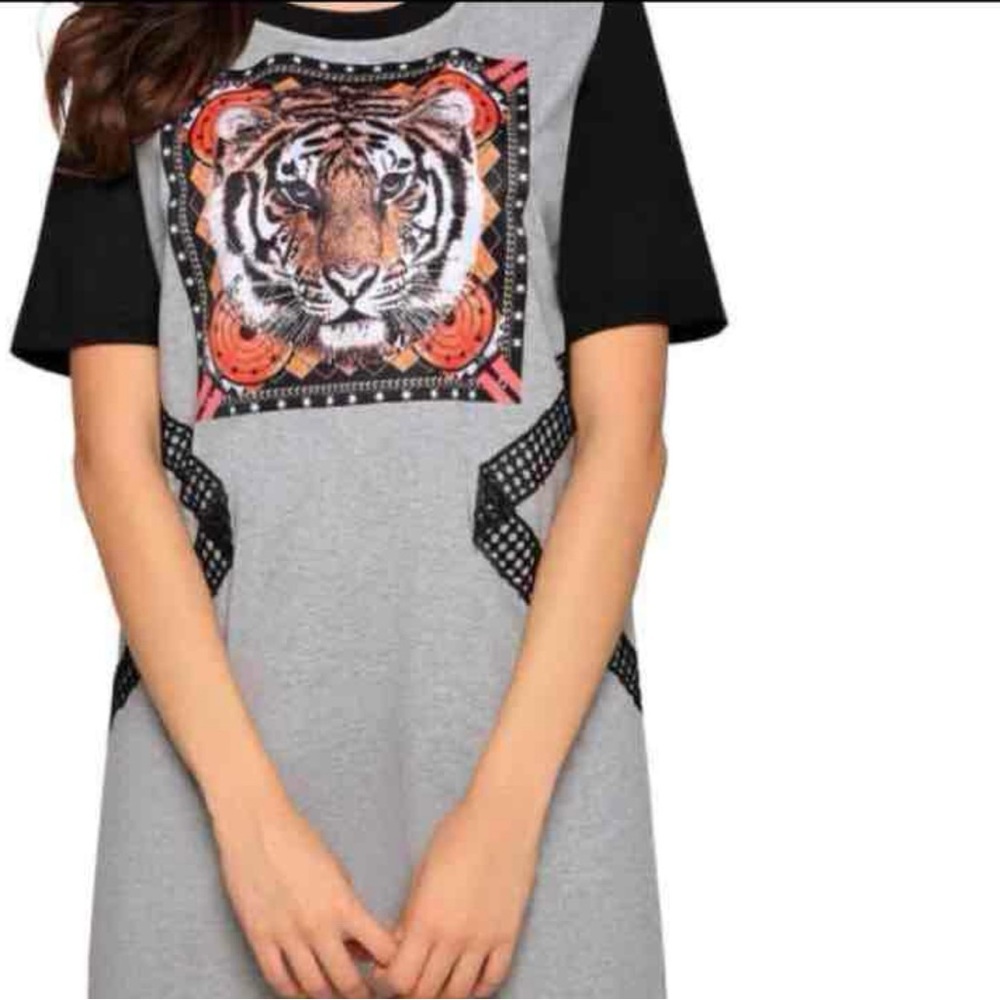 Gray and Black Tiger Graphic Dress